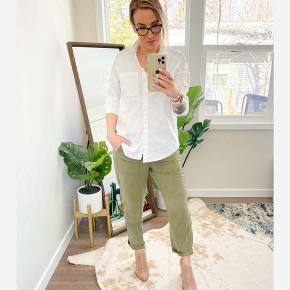 Old Navy olive green linen blend pants With Elastic Waist Medium M - Picture 10 of 15